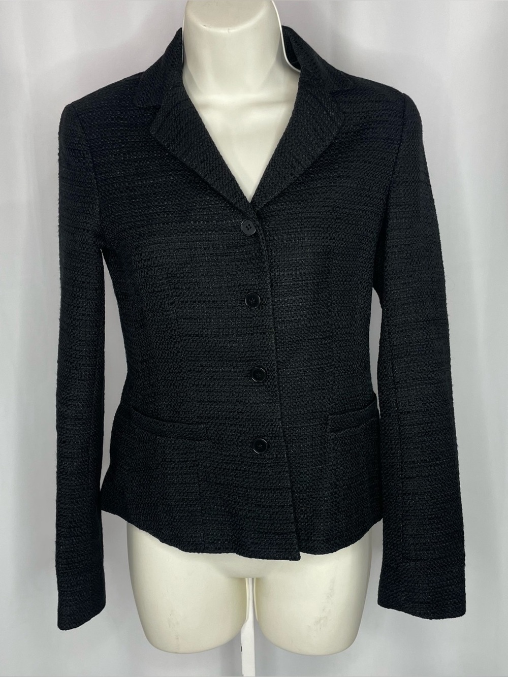 Theory Black Tweed Wool Blend Metallic Blazer Jacket Size 2